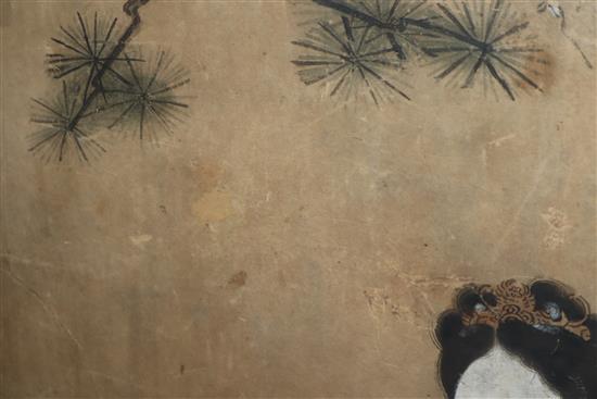 Anonymous (17th/18th century): A Chinese ink and pigment on paper panel depicting an equestrian musician